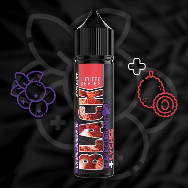 VAPOLOGY BLACK SERIES - BLACKCURRANT LYCHEE LONG FILL 60ml Capacity (30ml Flavor Concentrate)